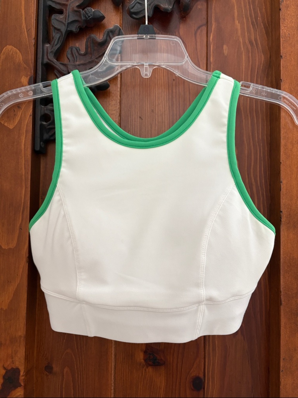 Kyodan White Sports Bra with Green Trim - Women’s Petite Small